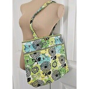 Retired - 14’’ Vera Bradley Tote Bag: “Limes Up” Floral Pattern - GreenBlueWhite